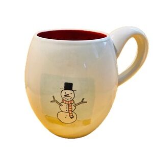 Rare Rae Dunn M Stamped Snowman Mug red Christmas